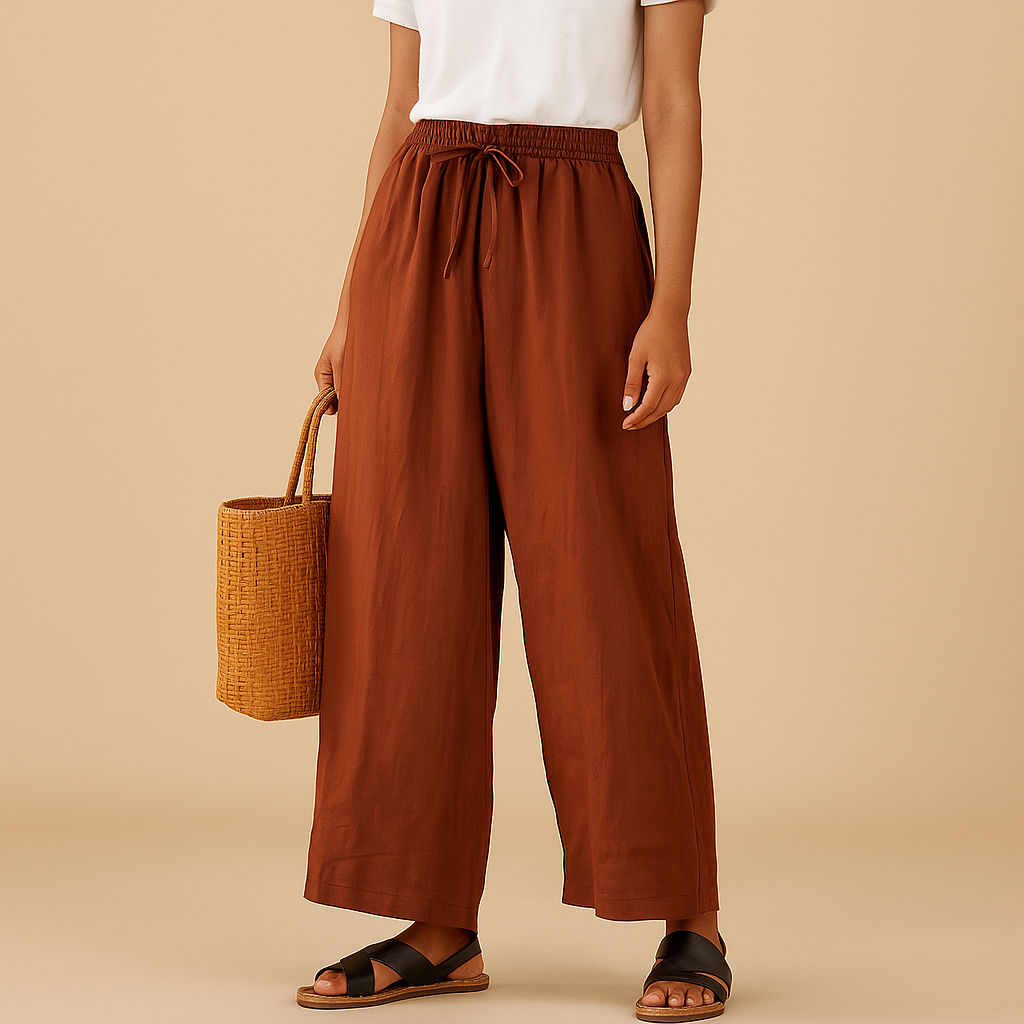 Women Linen Pants with Elastic Waist and Wide Leg