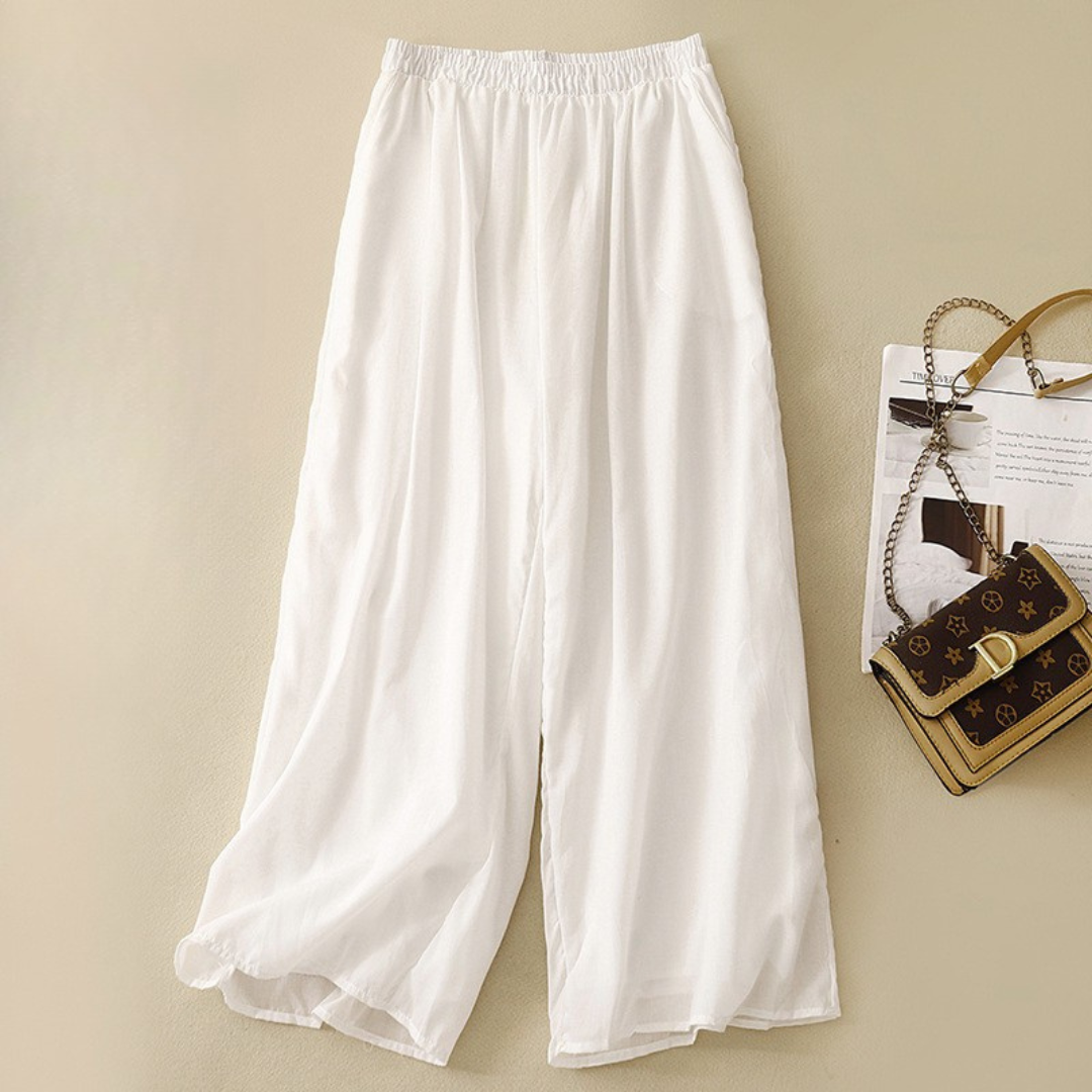 Women's Wide-Leg Linen-Blend Pants with Elastic Waistband