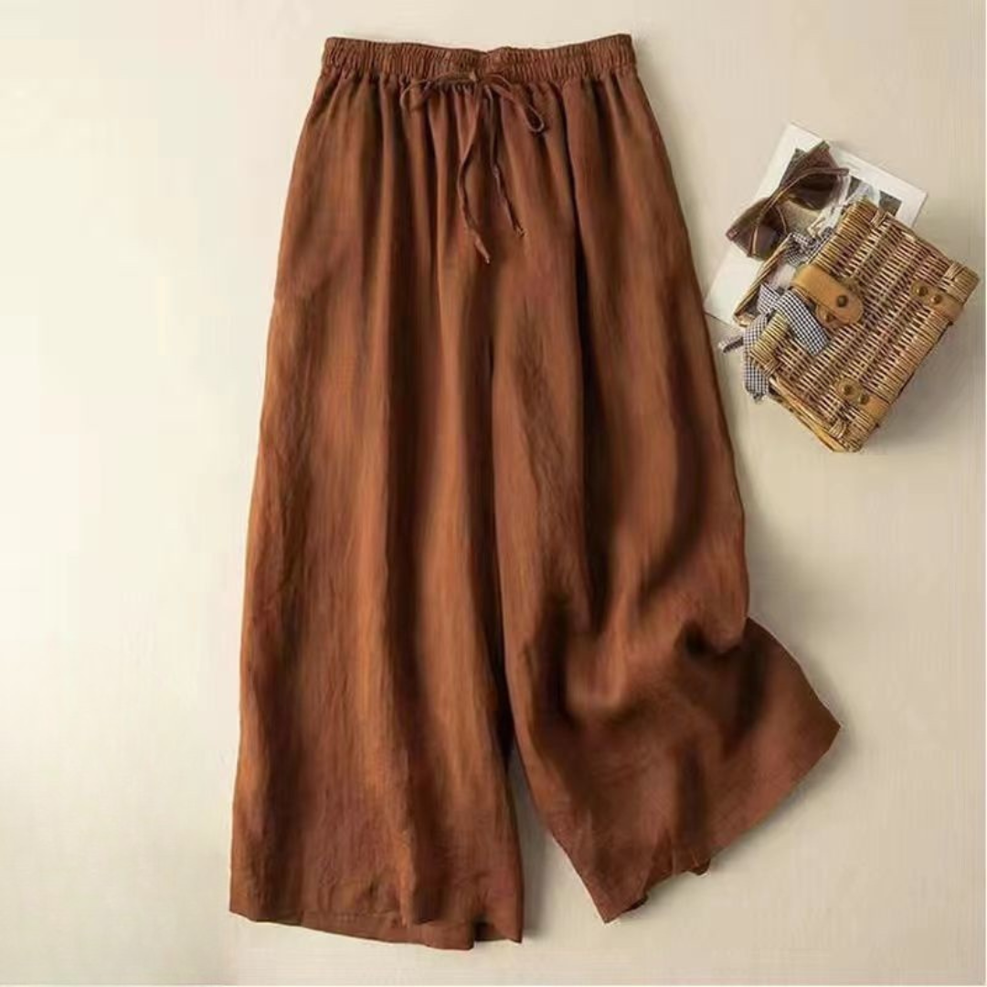 Women Linen Pants with Elastic Waist and Wide Leg