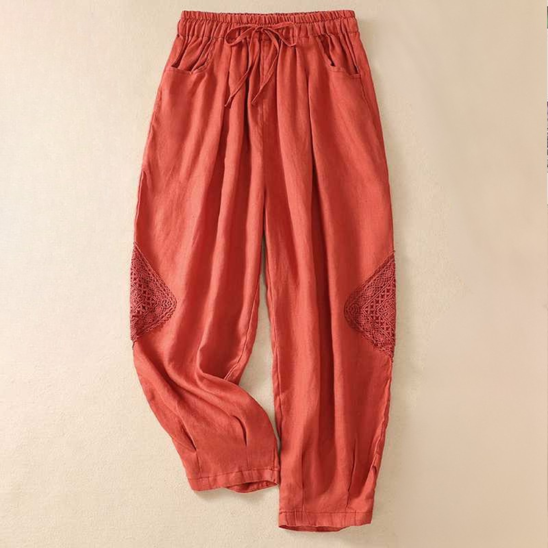 Women's Linen Pants with Knitted Accents and Flowy Fit
