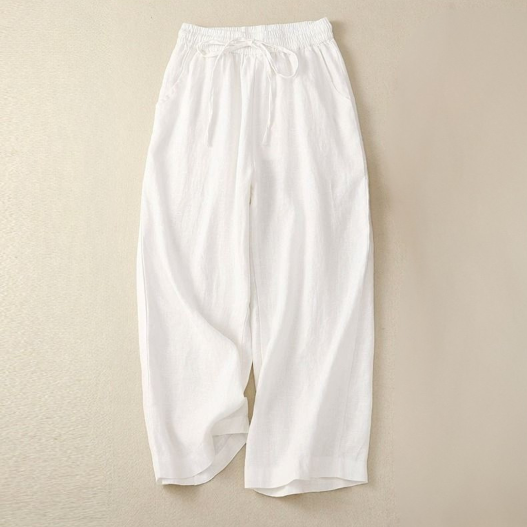 Women Linen Pants with Elastic Waist and Wide Leg