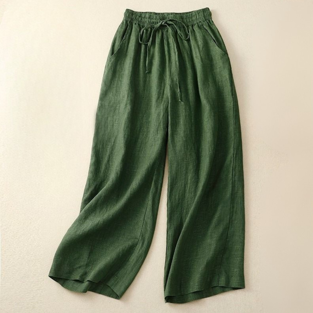 Women Linen Pants with Elastic Waist and Wide Leg