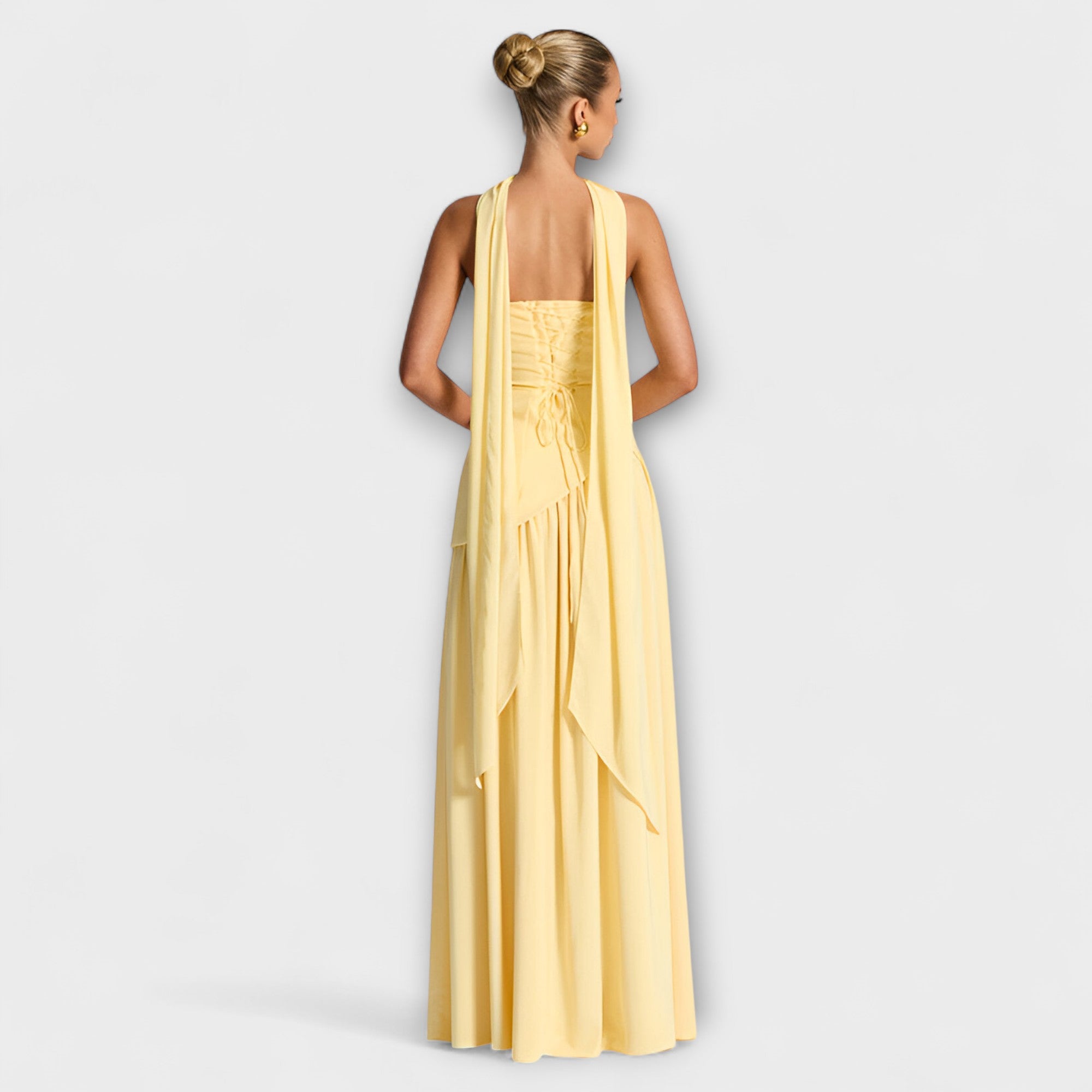 Women's Summer Strapless Maxi Dress with Black Top White Skirt Asymmetrical Waist & Front Slit