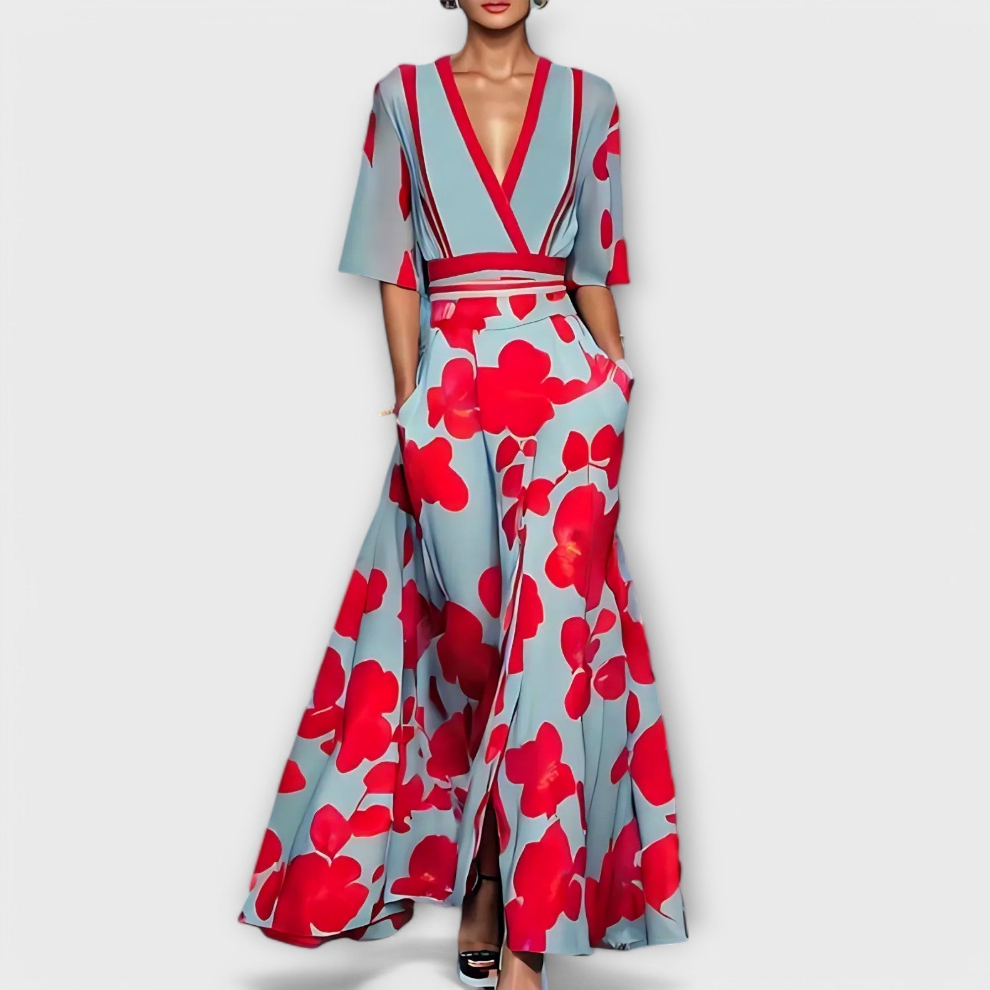 Women Floral Print Sheath Dress with Elegant Sleeves