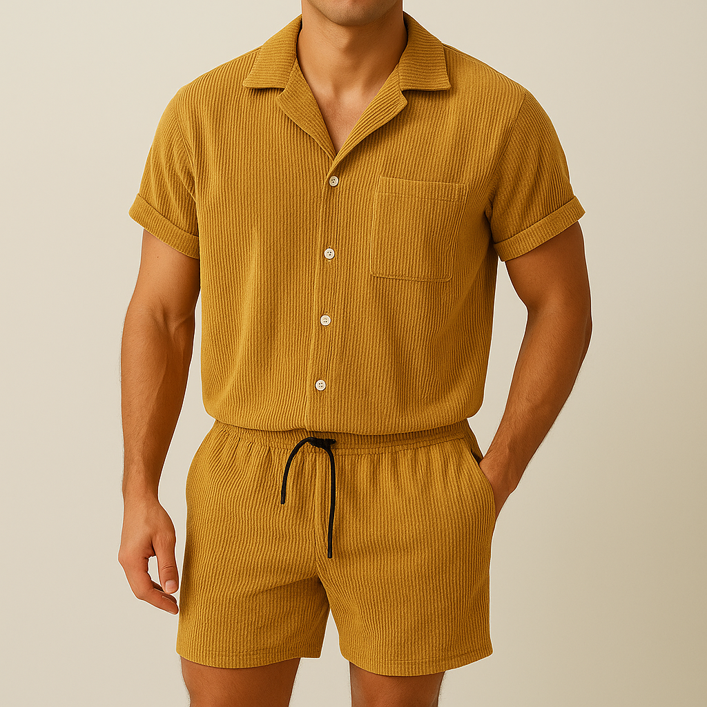 Men's Summer Polo Shirt and Drawstring Shorts Set
