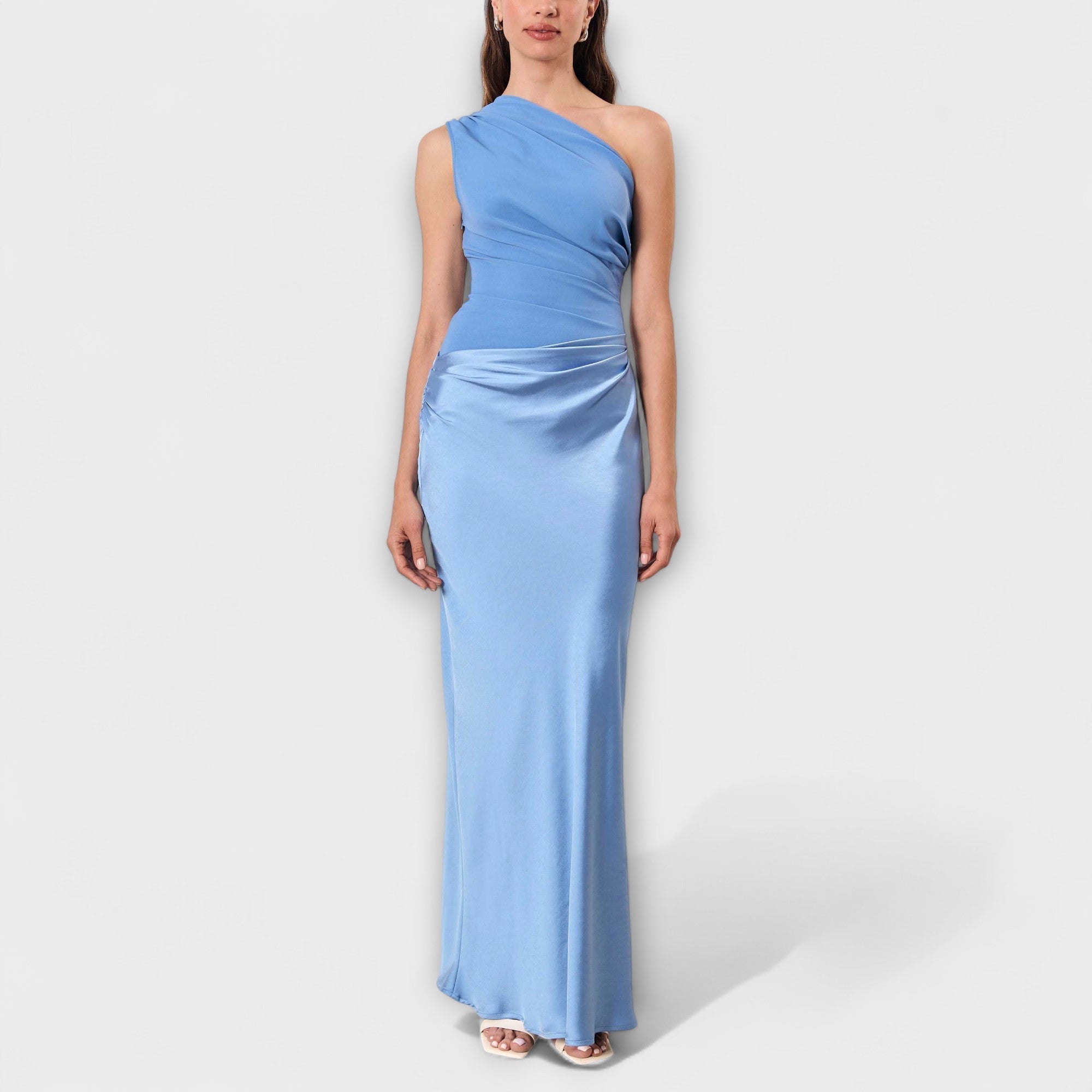 Women Formal One-Shoulder Pleated Floor-Length Dress