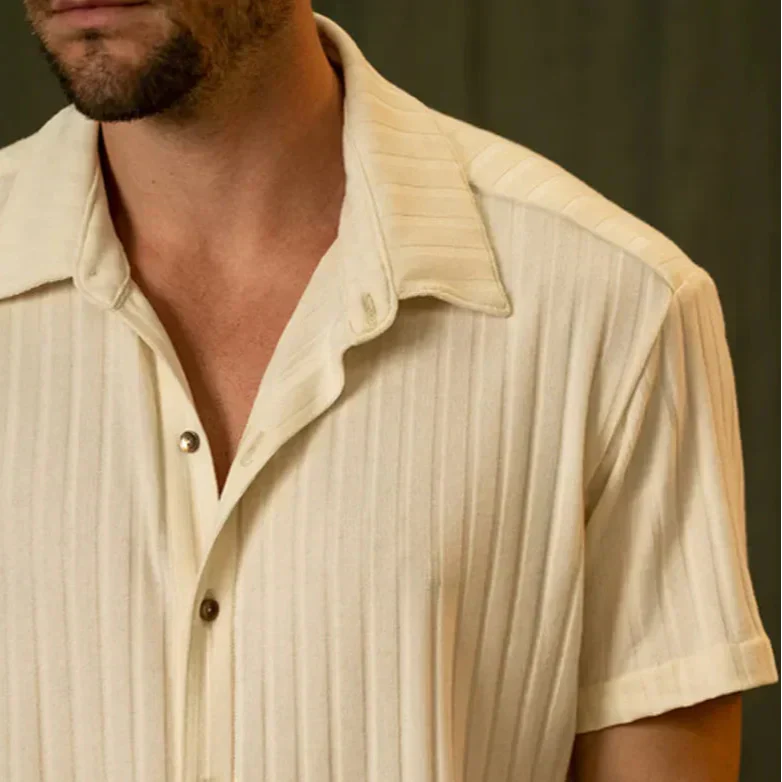 Men's Spring Two-Piece Set Short Sleeve Shirt and Shorts Light Yellow