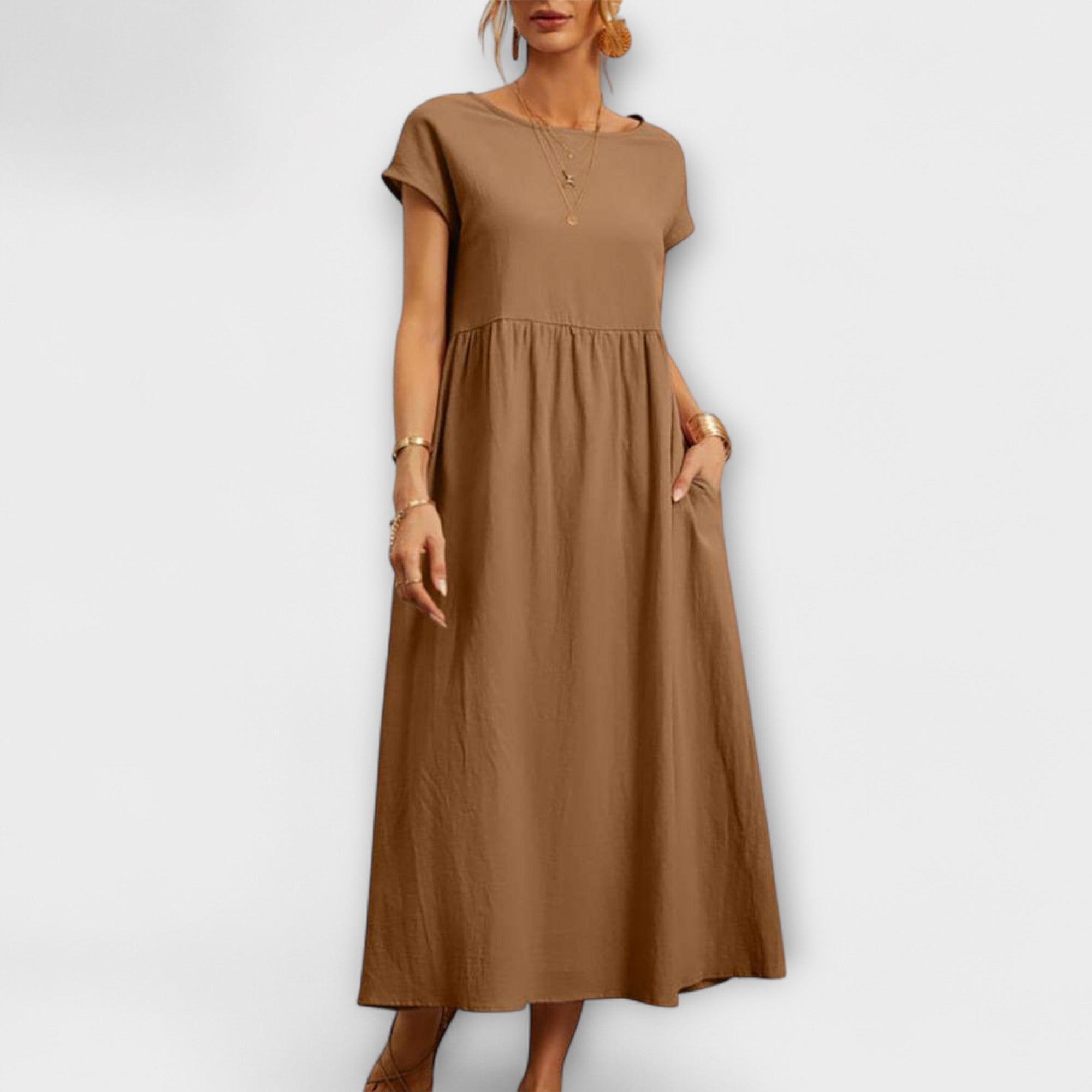 Women's Spring Dress with Flowing Silhouette and Delicate Accents