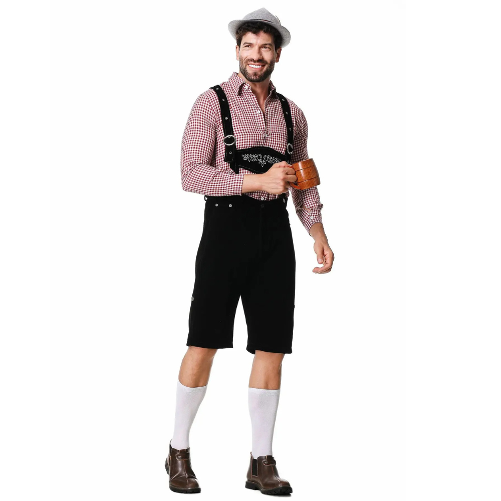 Authentic Men's Oktoberfest Leather Lederhosen Set with Shirt and Tie for the Perfect Beer Festival Look