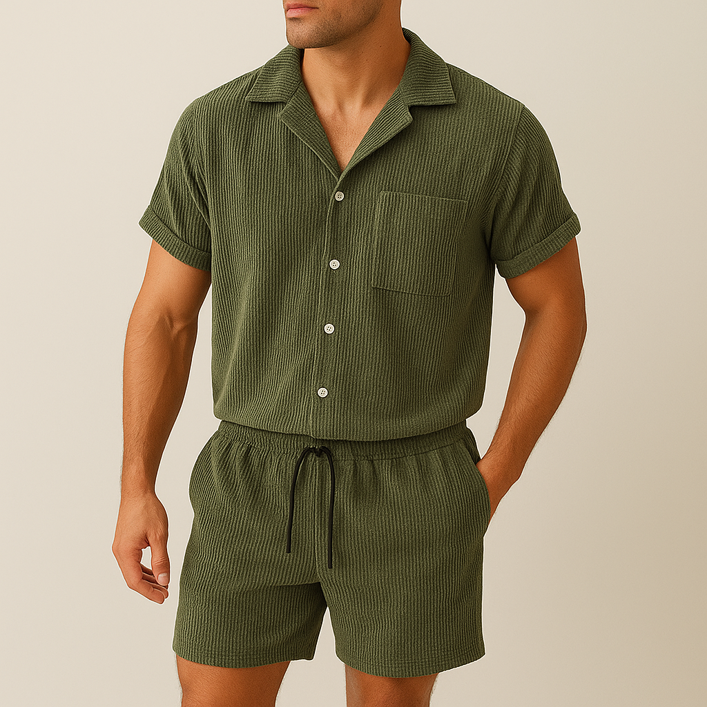 Men's Summer Polo Shirt and Drawstring Shorts Set