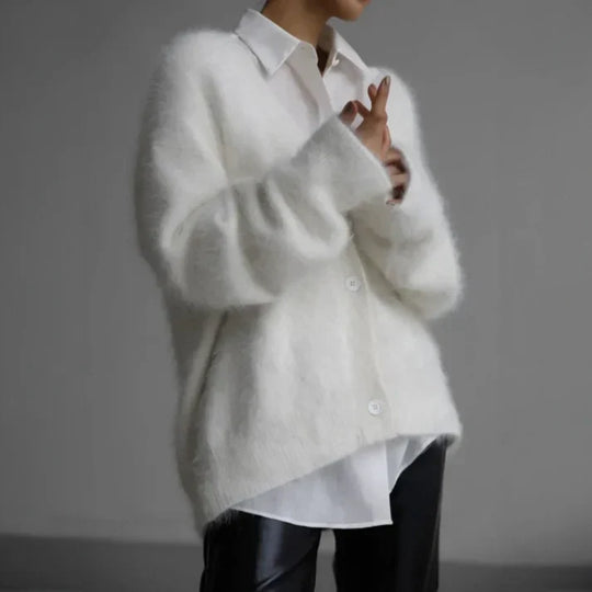 Women's Oversized V-Neck Button Cardigan with Long Sleeves