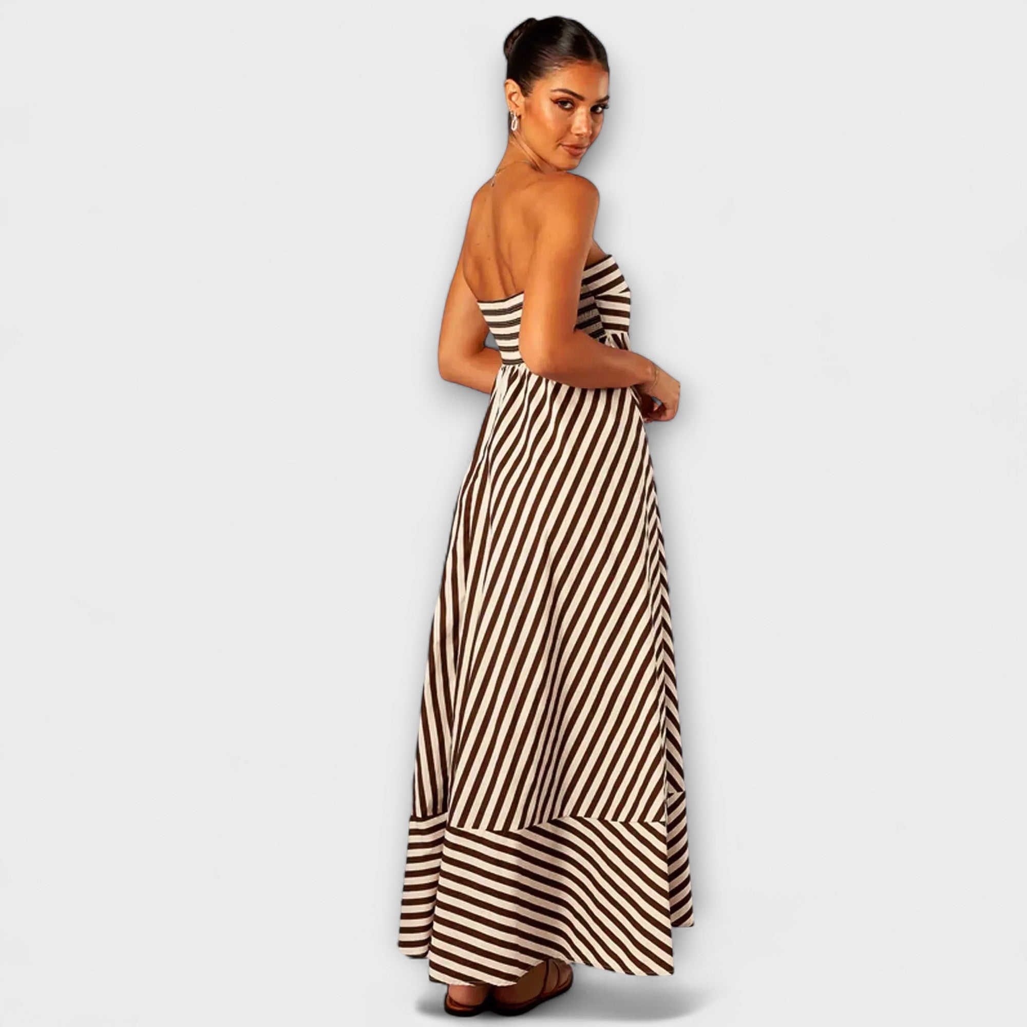 Women's Ruffle Back Maxi Dress with Invisible Side Zipper