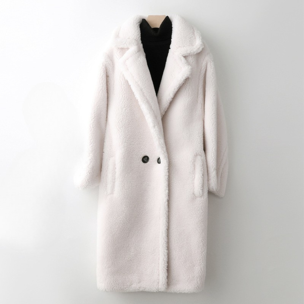 Women's Winter Sherpa Coat with Notch Lapel Collar and Deep Pockets