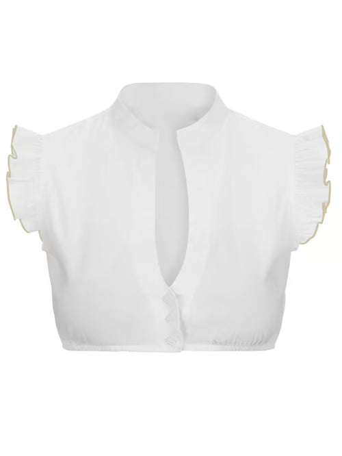 Elegant Ladies Oktoberfest Blouse with V-Neck Short Sleeve Transparent Insert and Lace Details