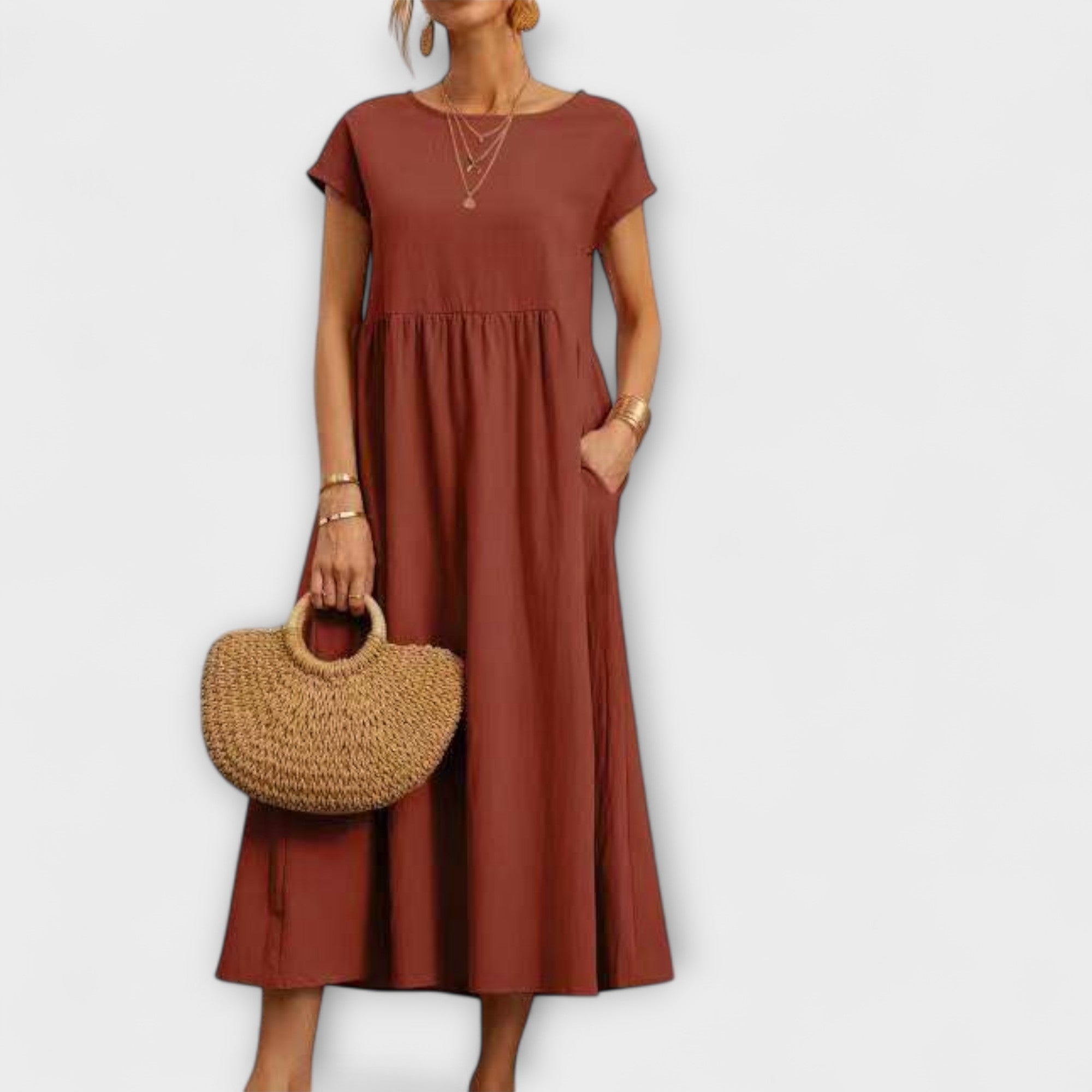 Women's Spring Dress with Flowing Silhouette and Delicate Accents