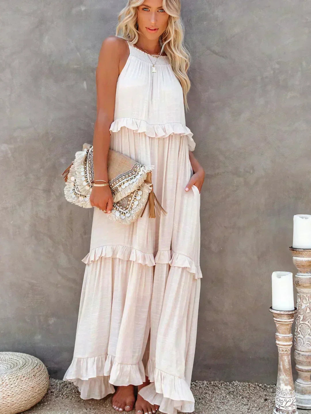 ANETA | Stylish and elegant sleeveless dress with beautiful ruffles
