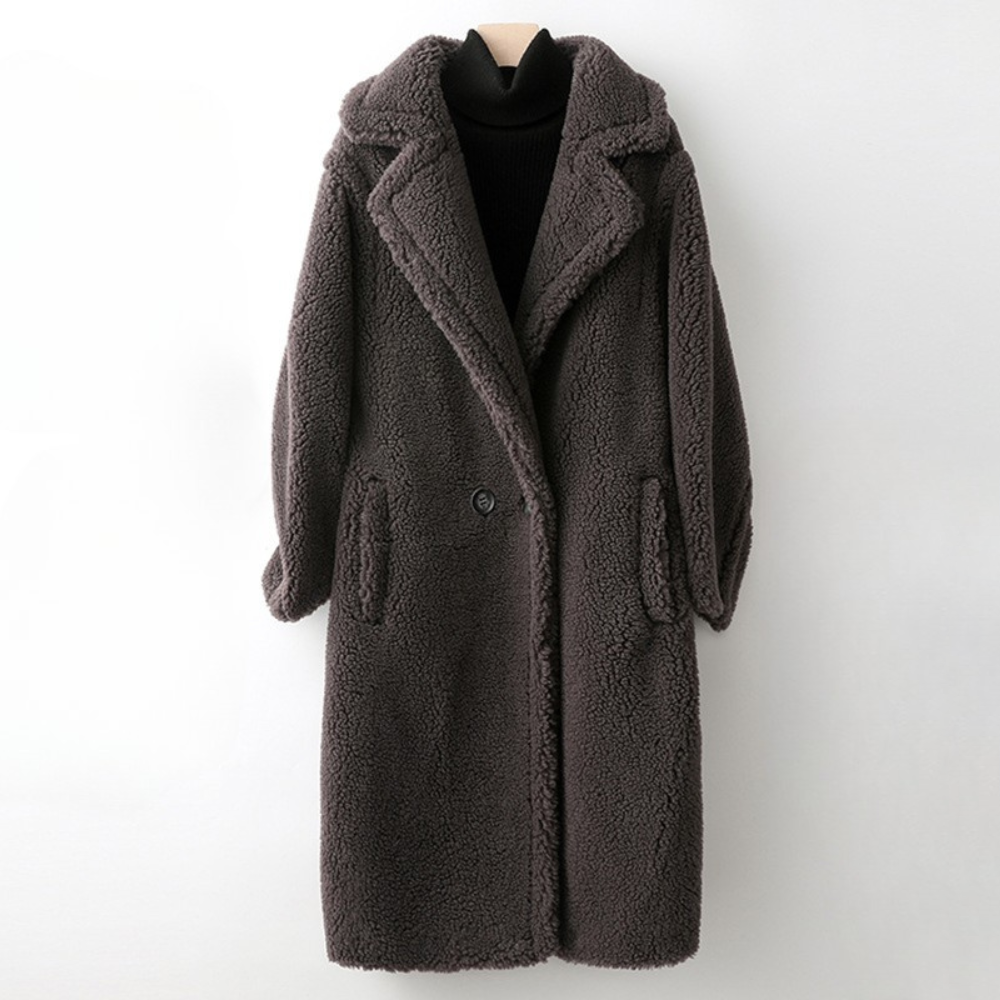 Women's Winter Sherpa Coat with Notch Lapel Collar and Deep Pockets