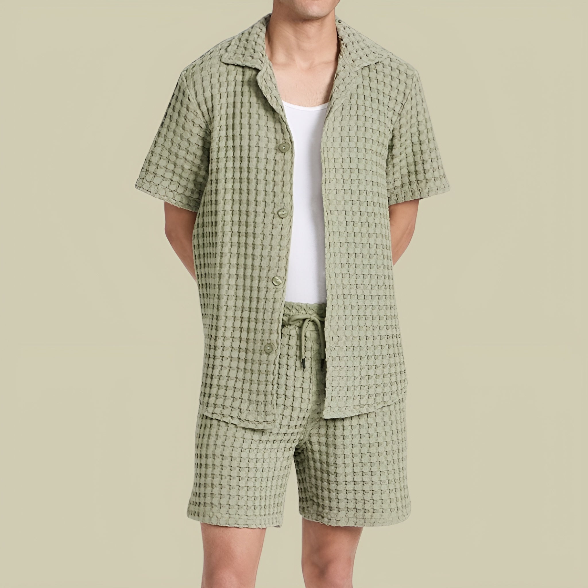 Men's Summer Button-Up Shirt and Shorts Set