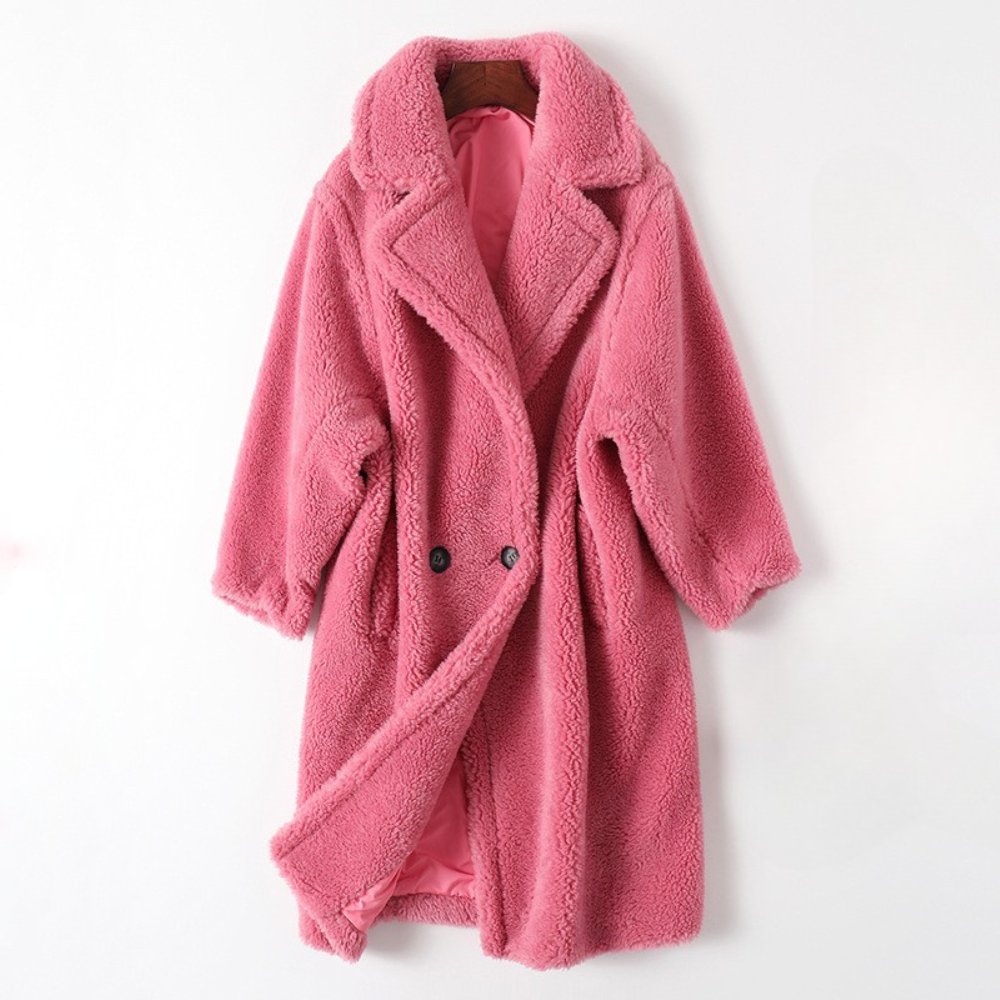 Women's Winter Sherpa Coat with Notch Lapel Collar and Deep Pockets