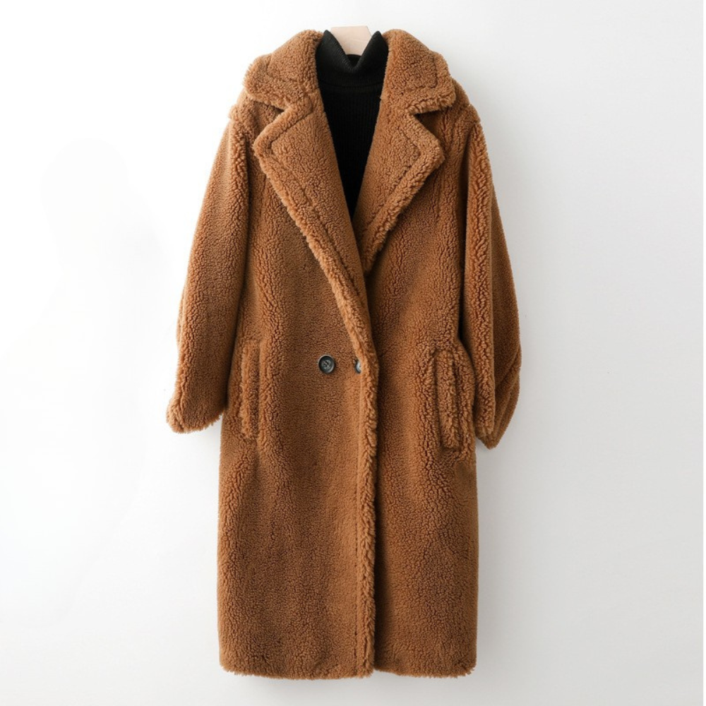 Women's Winter Sherpa Coat with Notch Lapel Collar and Deep Pockets