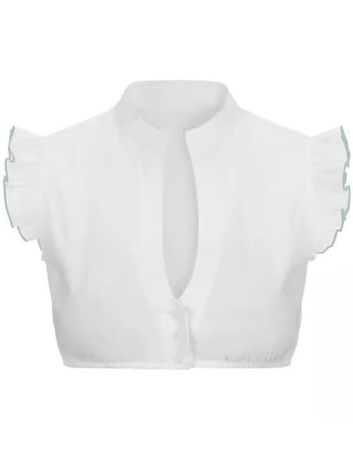 Elegant Ladies Oktoberfest Blouse with V-Neck Short Sleeve Transparent Insert and Lace Details