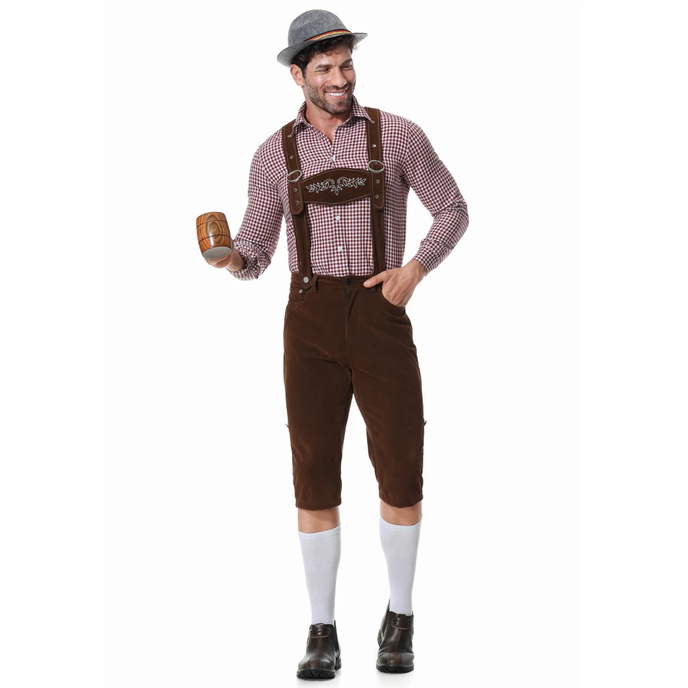 Authentic Men's Oktoberfest Leather Lederhosen Set with Shirt and Tie for the Perfect Beer Festival Look