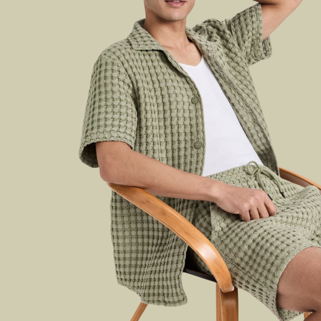 Men's Summer Button-Up Shirt and Shorts Set