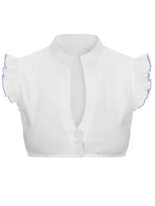 Elegant Ladies Oktoberfest Blouse with V-Neck Short Sleeve Transparent Insert and Lace Details
