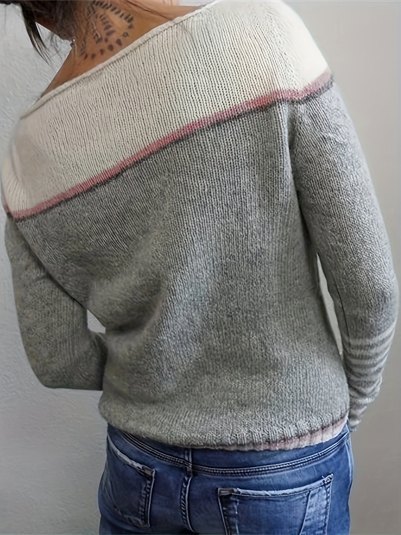Women Striped Long-Sleeve Relaxed-Fit Sweater