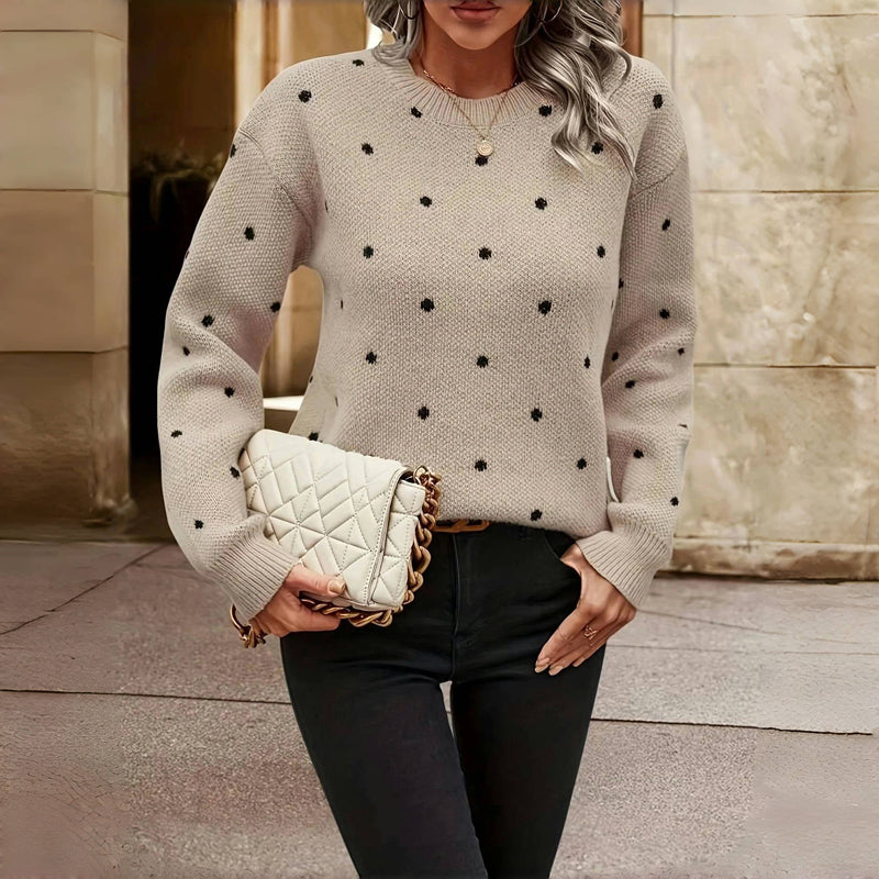 Women Textured Knit Sweater Relaxed Fit Crewneck Long Sleeve