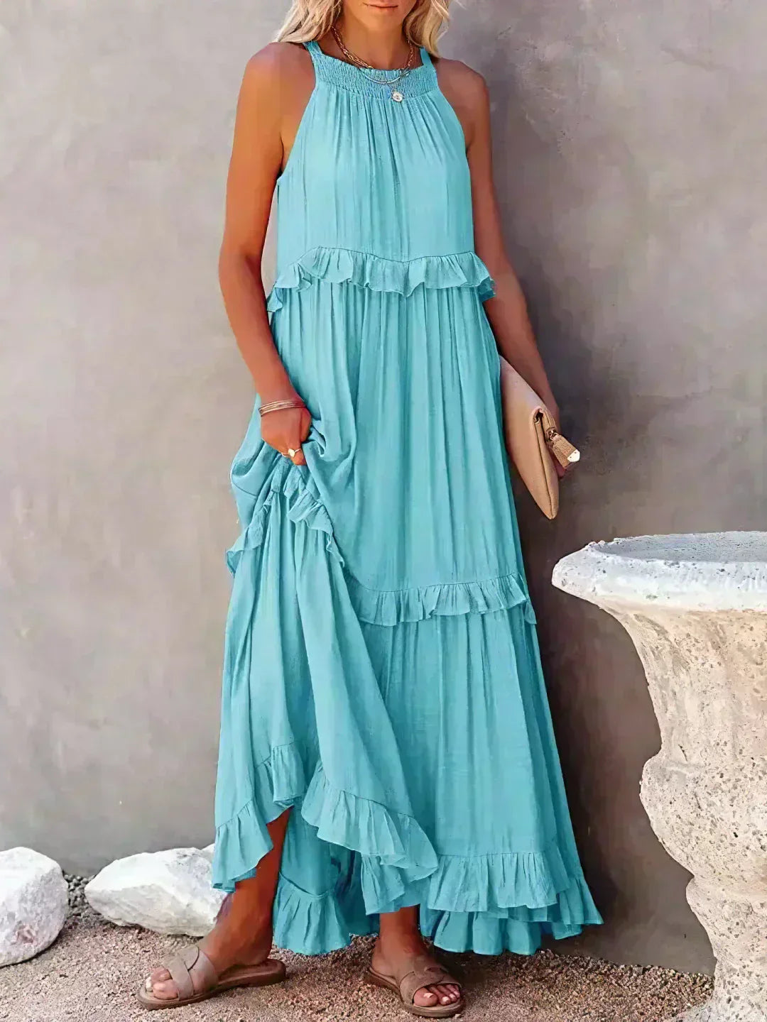 ANETA | Stylish and elegant sleeveless dress with beautiful ruffles