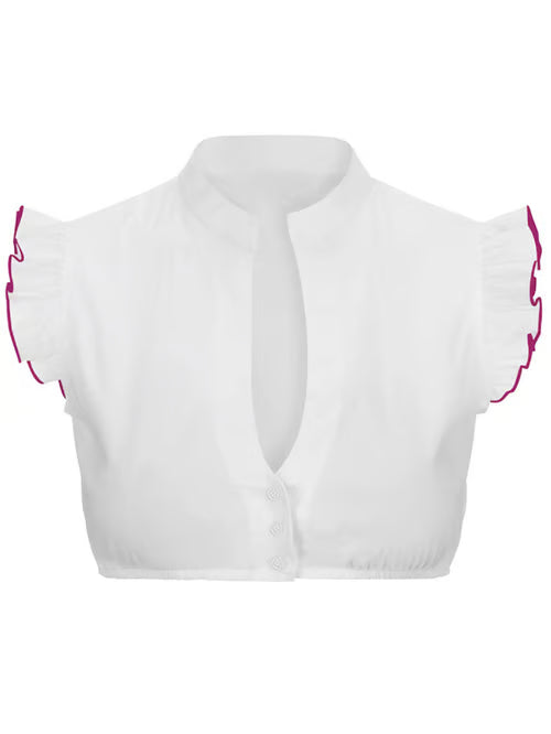Elegant Ladies Oktoberfest Blouse with V-Neck Short Sleeve Transparent Insert and Lace Details