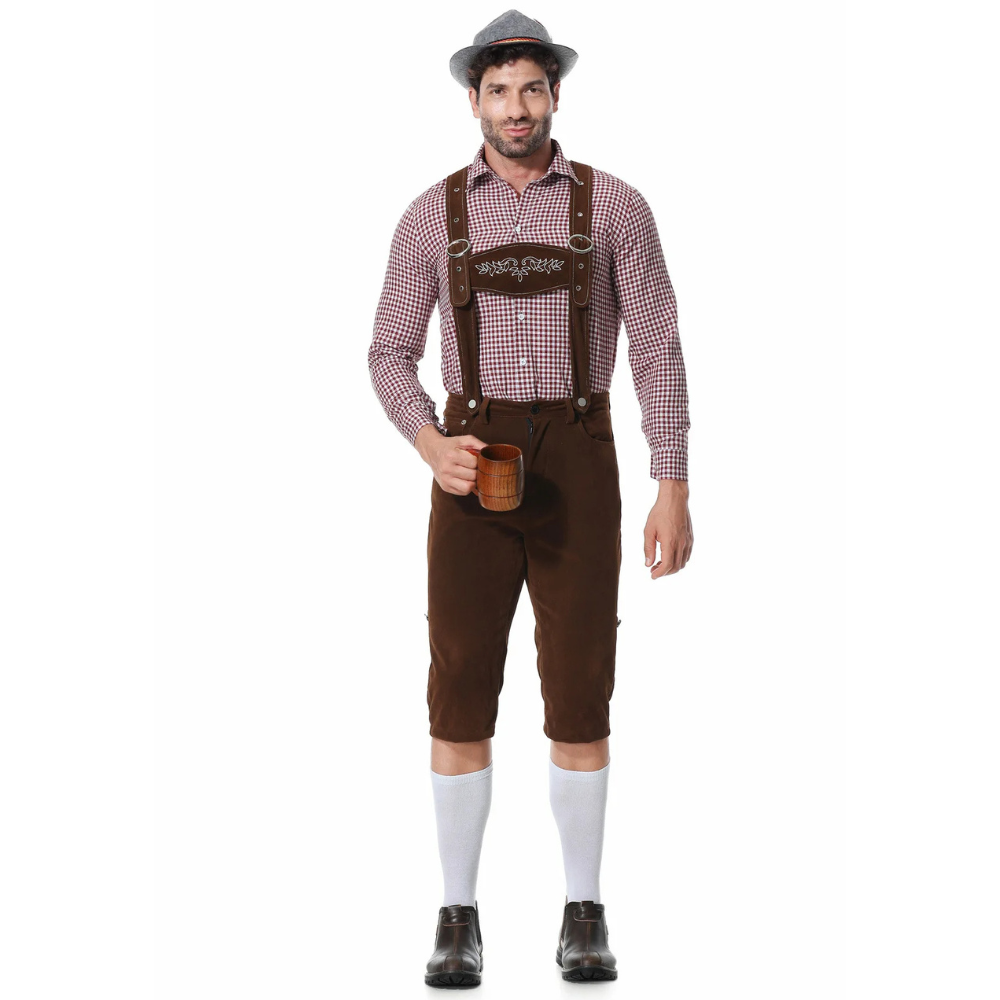 Authentic Men's Oktoberfest Leather Lederhosen Set with Shirt and Tie for the Perfect Beer Festival Look