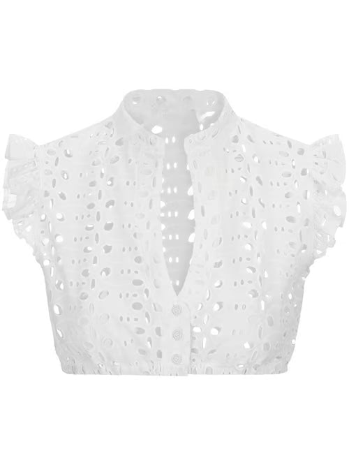 Elegant Ladies Oktoberfest Blouse with V-Neck Short Sleeve Transparent Insert and Lace Details