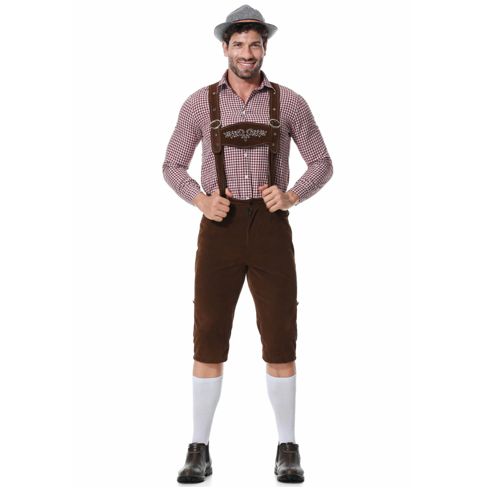 Authentic Men's Oktoberfest Leather Lederhosen Set with Shirt and Tie for the Perfect Beer Festival Look