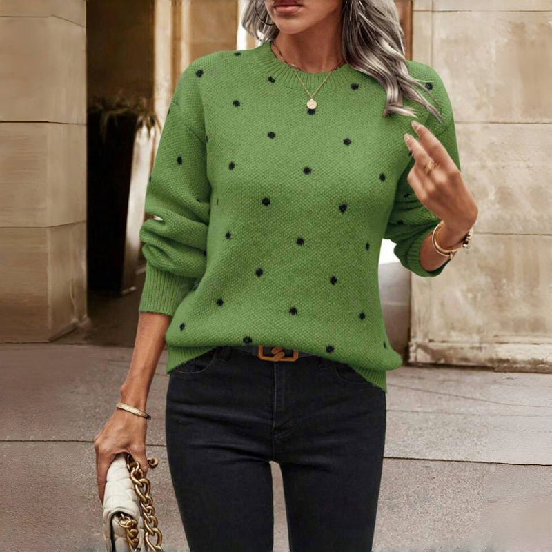 Women Textured Knit Sweater Relaxed Fit Crewneck Long Sleeve