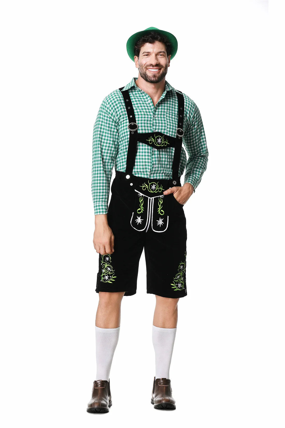 Festive Men's Oktoberfest Set with Stylish Green Vest, Matching Pants, Traditional Hat, and Suspenders for the Perfect Appearance