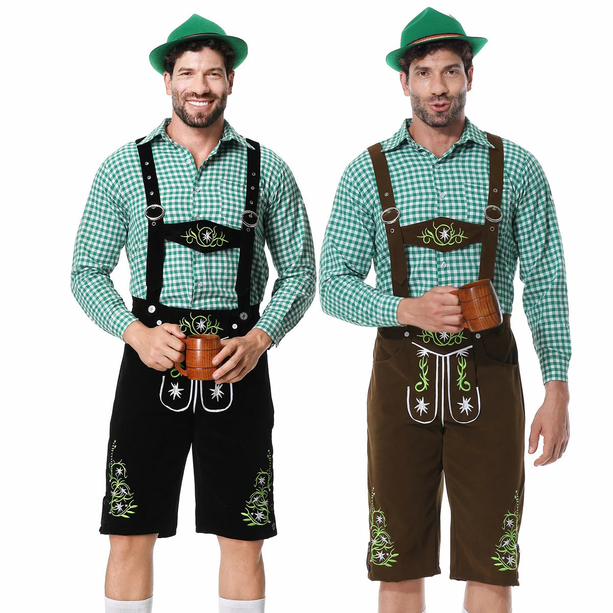Festive Men's Oktoberfest Set with Stylish Green Vest, Matching Pants, Traditional Hat, and Suspenders for the Perfect Appearance