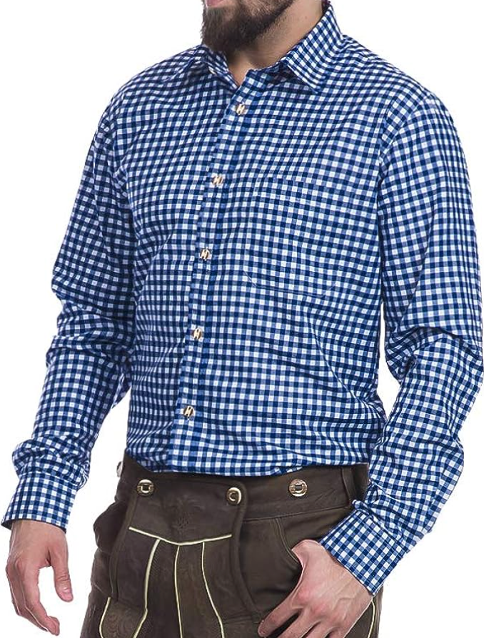Stylish men's traditional Trachten shirt with long sleeves and classic traditional pattern
