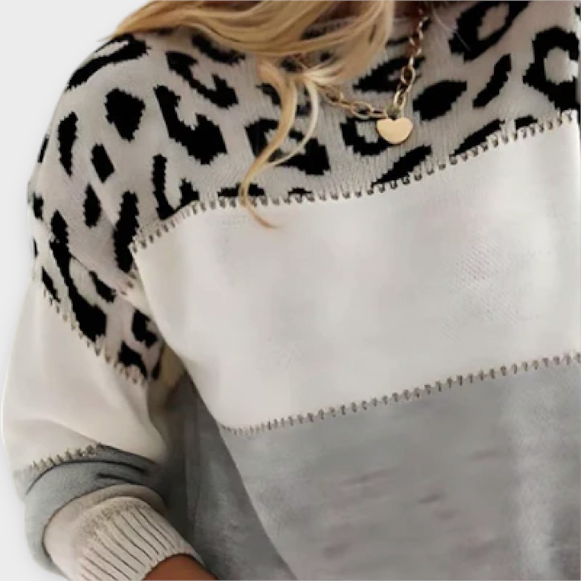 Women Winter Sweater with Panther Print and Relaxed Fit