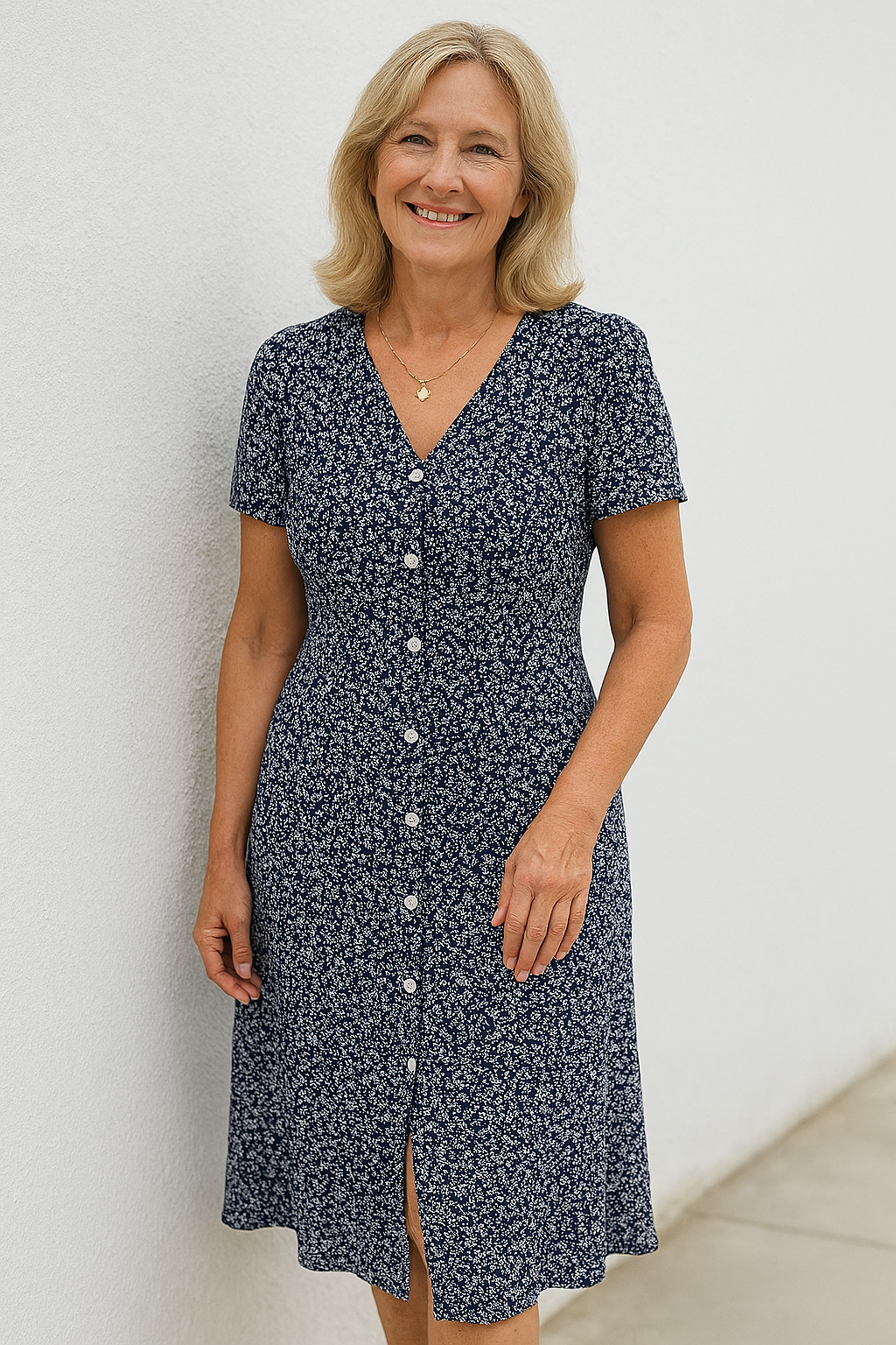 Elisa – Chic Button-Down Dress with Flattering V-Neckline