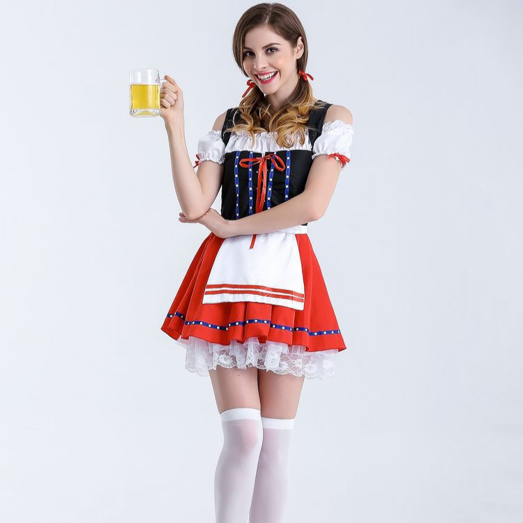 Stylish Women's Summer Dirndl with Elegant Apron, Charming Stitches, and Flattering Fit
