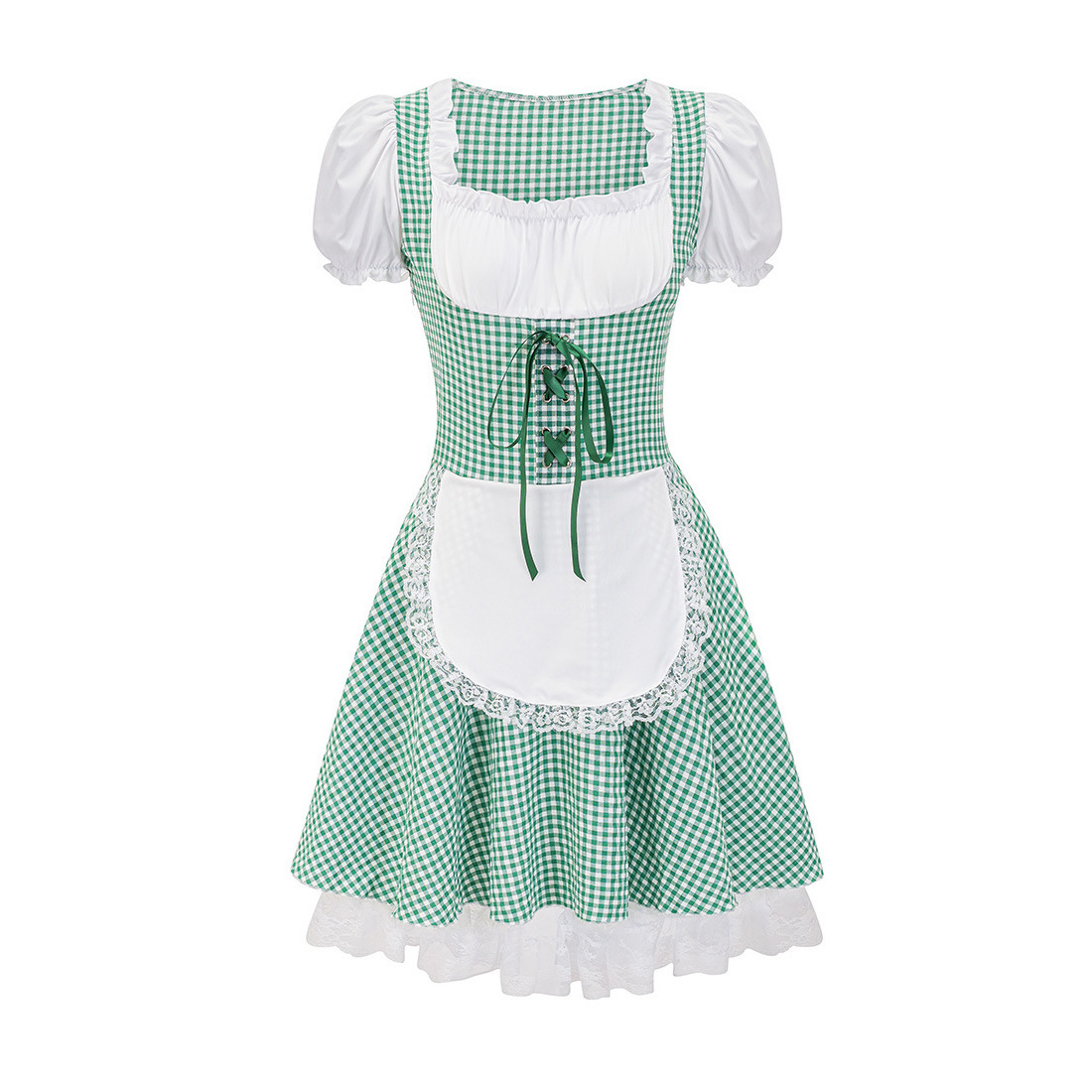 Elegant women's autumn off-shoulder dirndl with fashionable checkered pattern