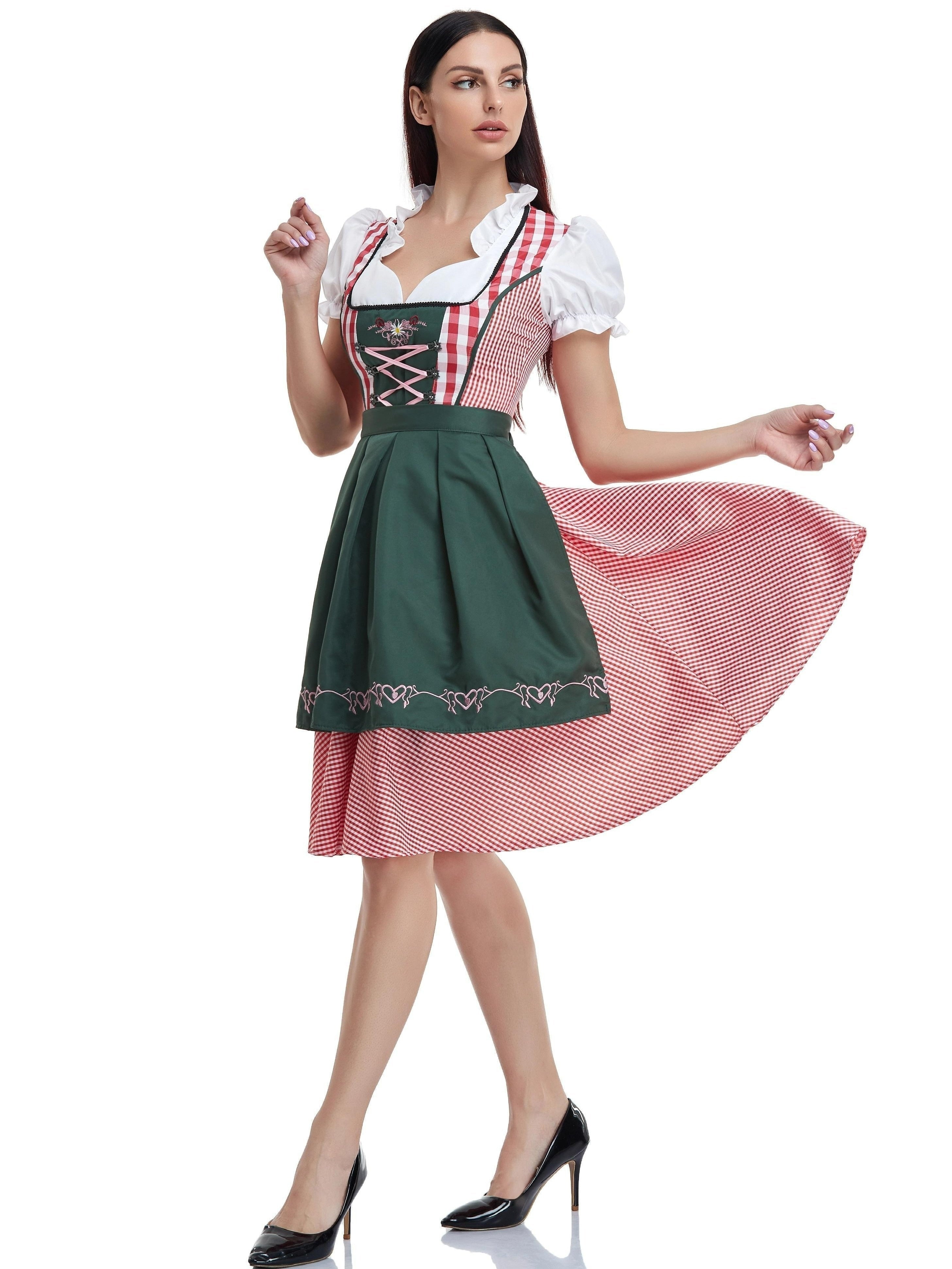 Elegant women's dirndl in olive green with a stylish apron – perfect for traditional celebrations