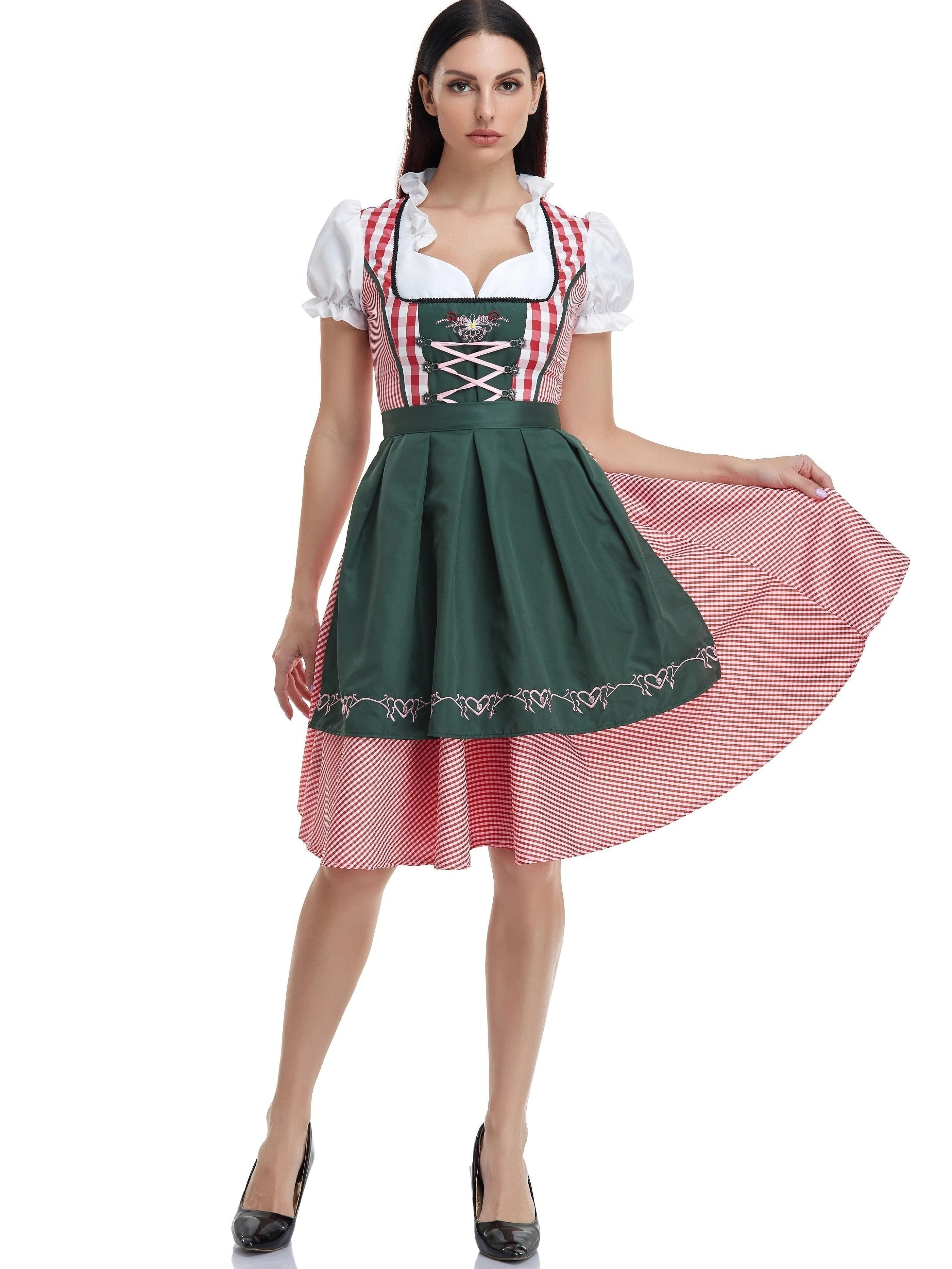 Elegant women's dirndl in olive green with a stylish apron – perfect for traditional celebrations
