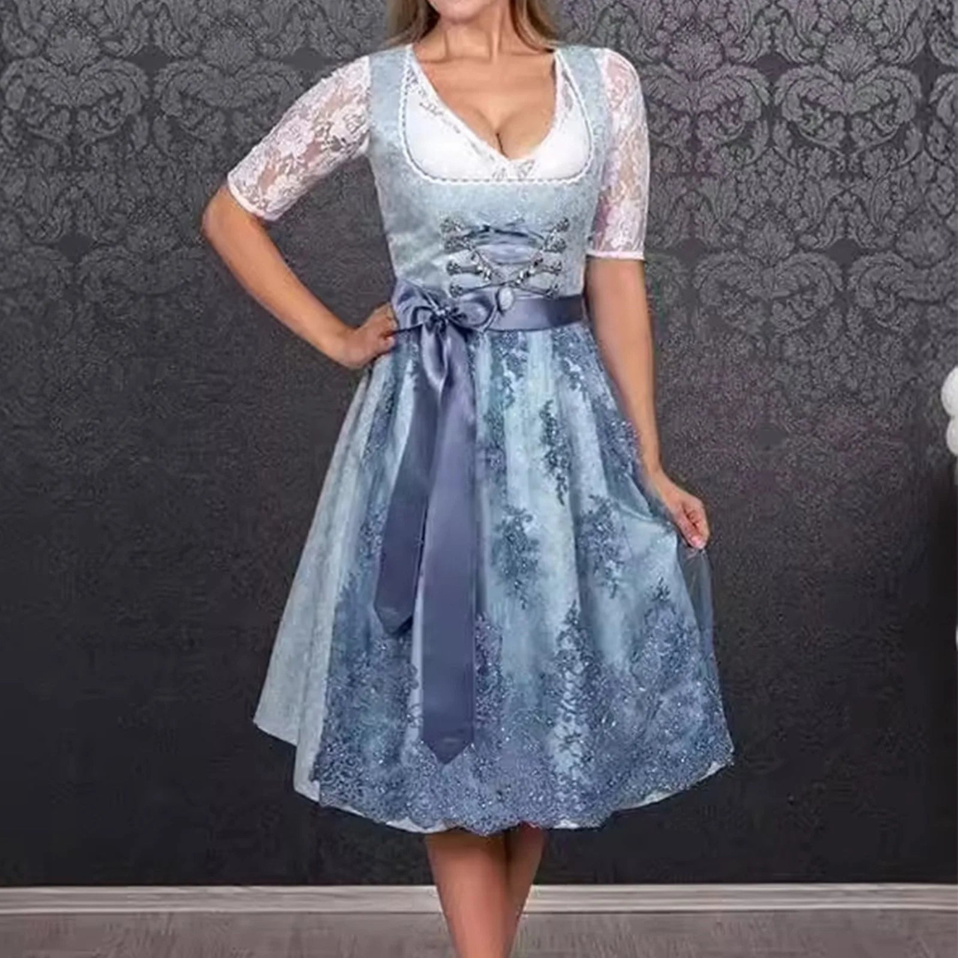 Elegant Women's Dirndl for Oktoberfest with Stylish Apron and Trendy Laced Bodice
