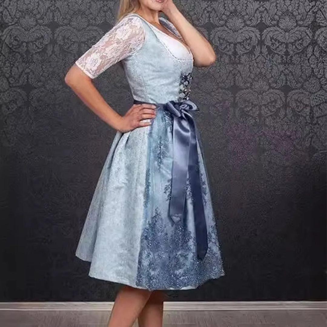 Elegant Women's Dirndl for Oktoberfest with Stylish Apron and Trendy Laced Bodice