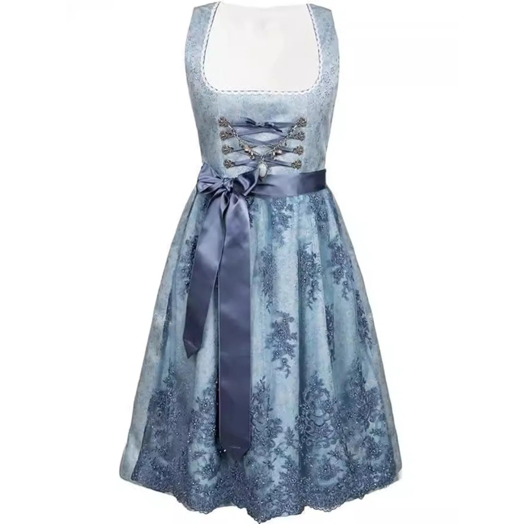 Elegant Women's Dirndl for Oktoberfest with Stylish Apron and Trendy Laced Bodice