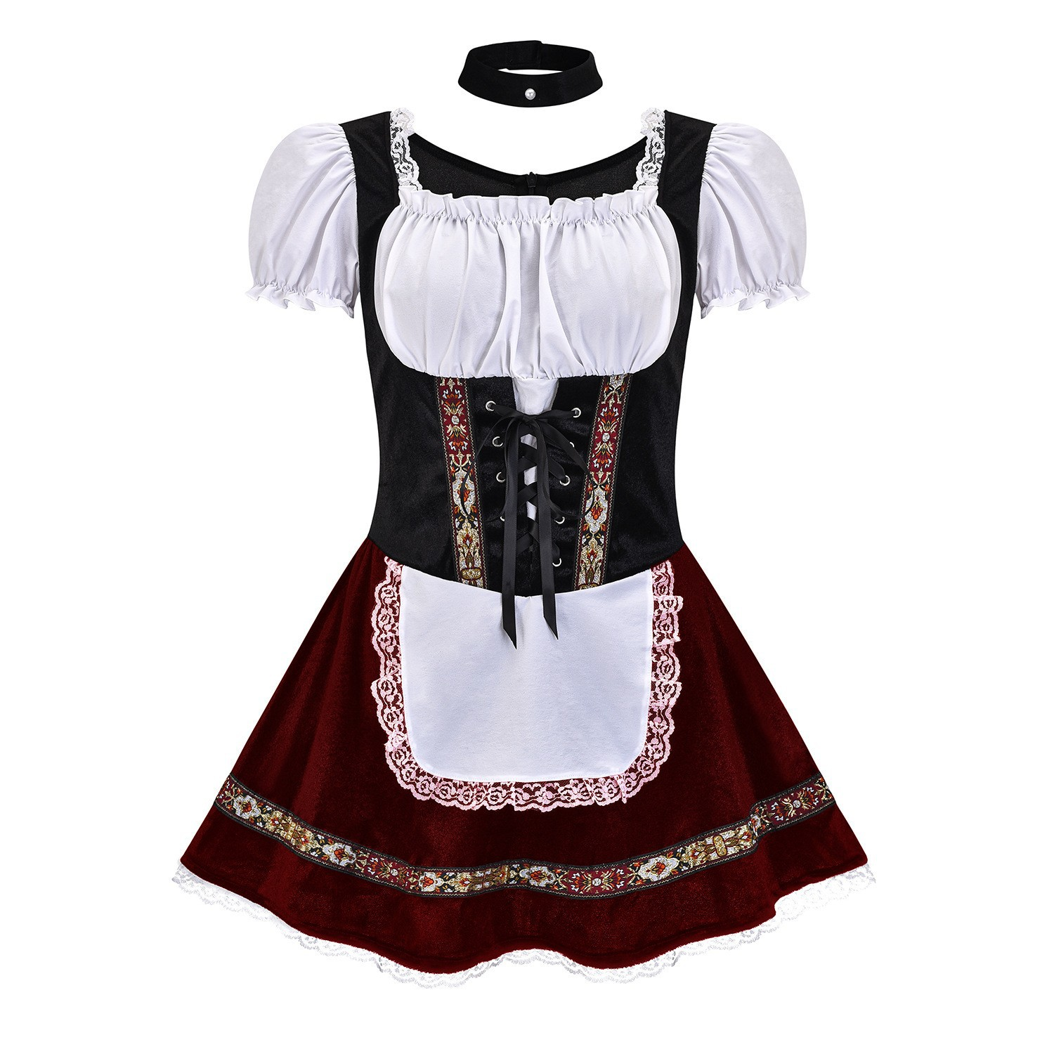 Stylish Women's Mini Dirndl with Elegant Square Neckline and Decorative Border