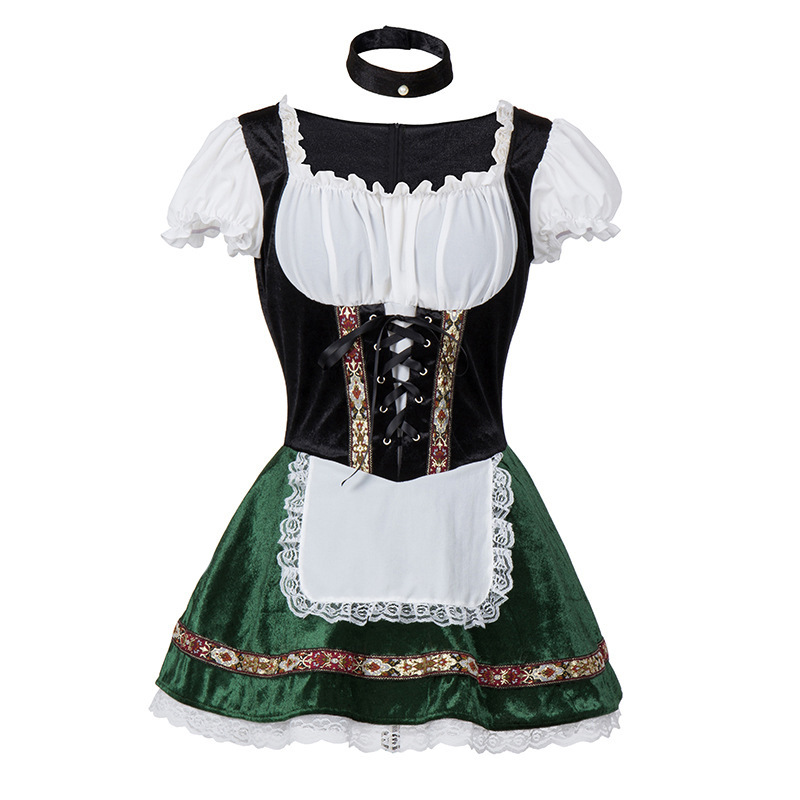 Stylish Women's Mini Dirndl with Elegant Square Neckline and Decorative Border